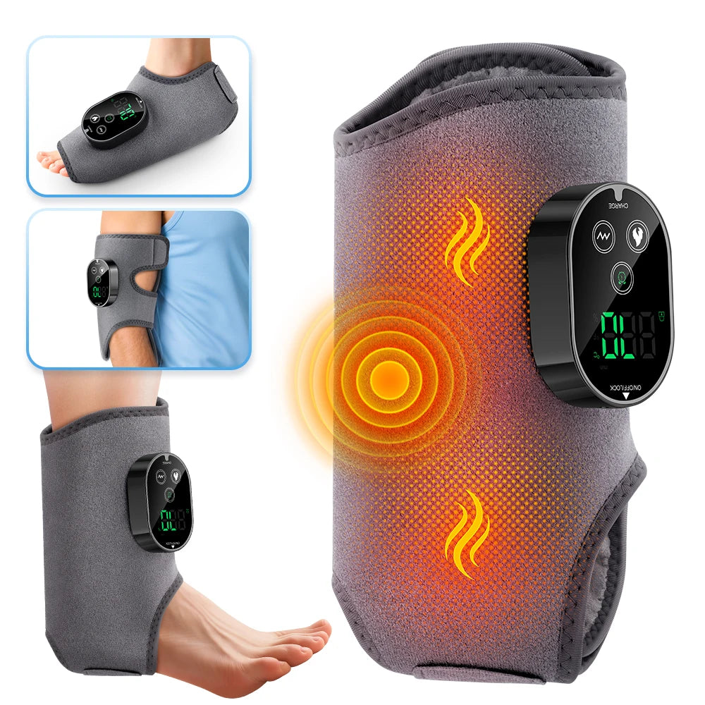 Elektrischer Heiz-Vibrations-Fußmassager für den Winter, Knöchel- und Ellbogen-Muskelentspanner, Typ-C wiederaufladbar, mit verstellbarem Gurt