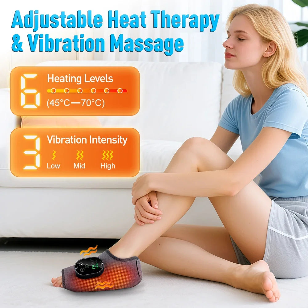 Elektrischer Heiz-Vibrations-Fußmassager für den Winter, Knöchel- und Ellbogen-Muskelentspanner, Typ-C wiederaufladbar, mit verstellbarem Gurt