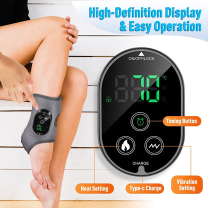 Elektrischer Heiz-Vibrations-Fußmassager für den Winter, Knöchel- und Ellbogen-Muskelentspanner, Typ-C wiederaufladbar, mit verstellbarem Gurt